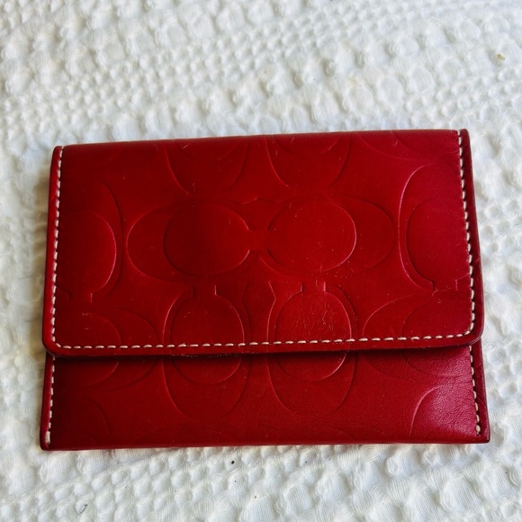 Coach Red Signature Leather Business Card Holder - Picture 2 of 8